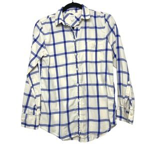 J Crew Women's Blue Plaid Button Down Shirt Boyfriend Fit Cotton XS